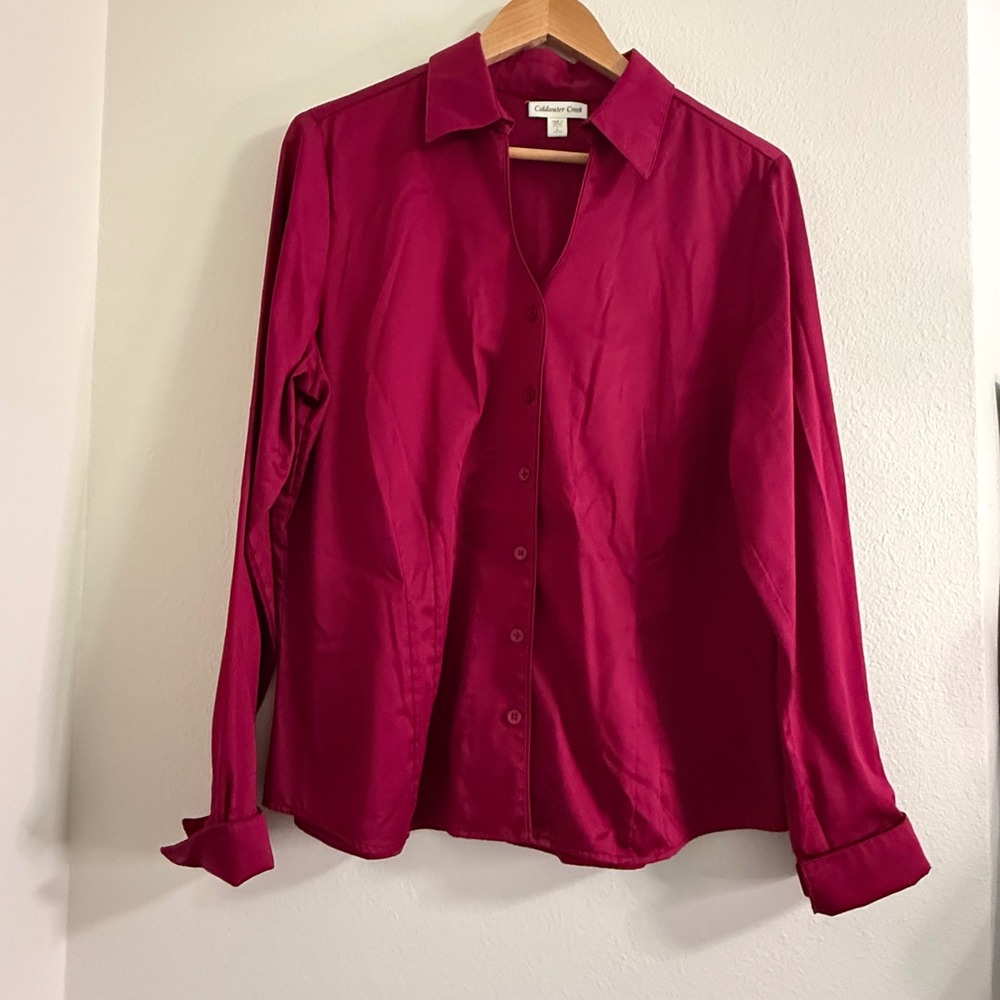 Coldwater Creek Magenta Pink Button Front Blouse Long Sleeve Top Womens Large
